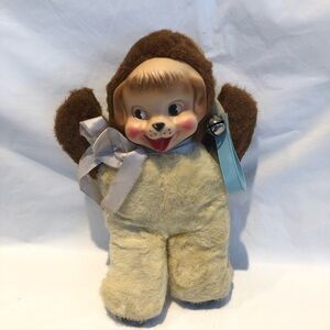 Vintage Rushton Style Rubber Face Dog 9" Plush Doll Puppy 1950s 1960's